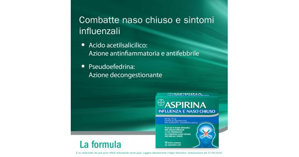 Aspirina Influenza E Naso Chiuso 500mg 30mg 10 Bustine