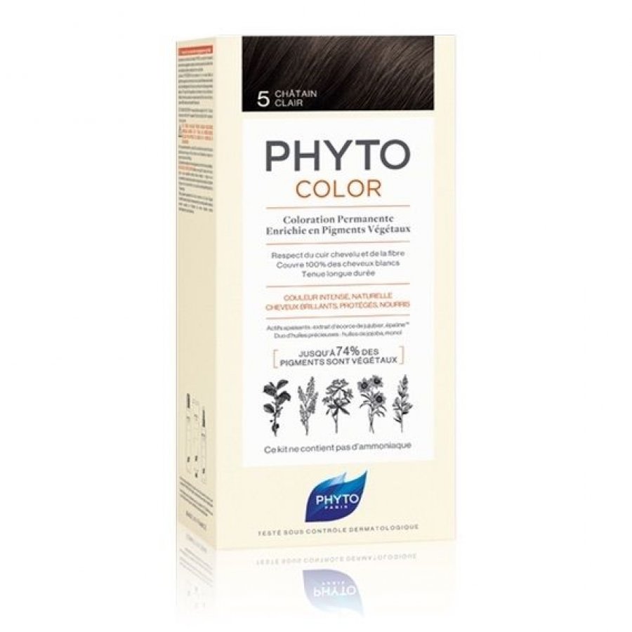 PhytoColor 5 Castano Chiaro - Tinta Permanente, Colore Naturale, Senza Ammoniaca, 100ml