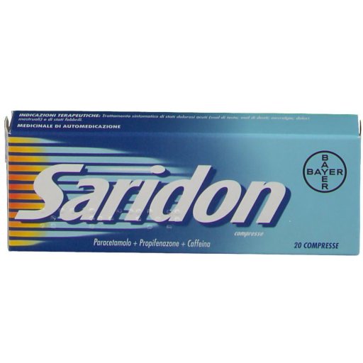 Saridon Paracetamolo + Propifenazone + Caffeina Trattamento Febbre e Dolore, 20 Compresse