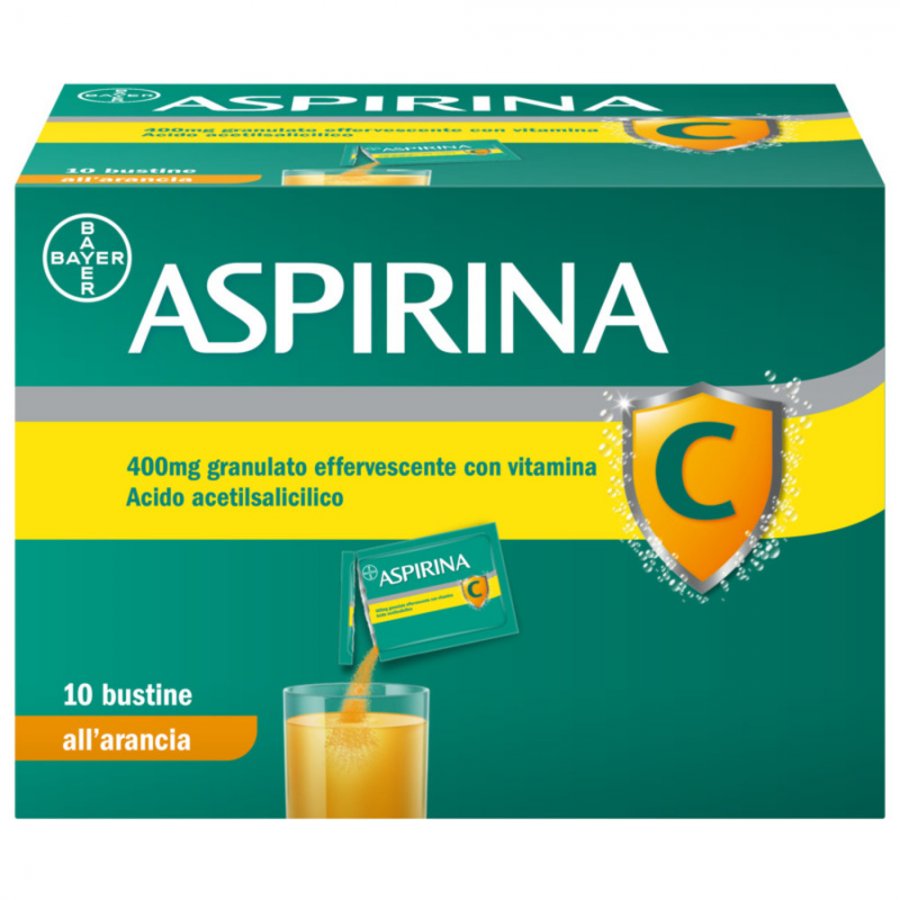 Aspirina C Antinfiammatorio e Antidolorifico per Influenza Raffreddore e Febbre con Vitamina C 10 Bustine gusto Arancia