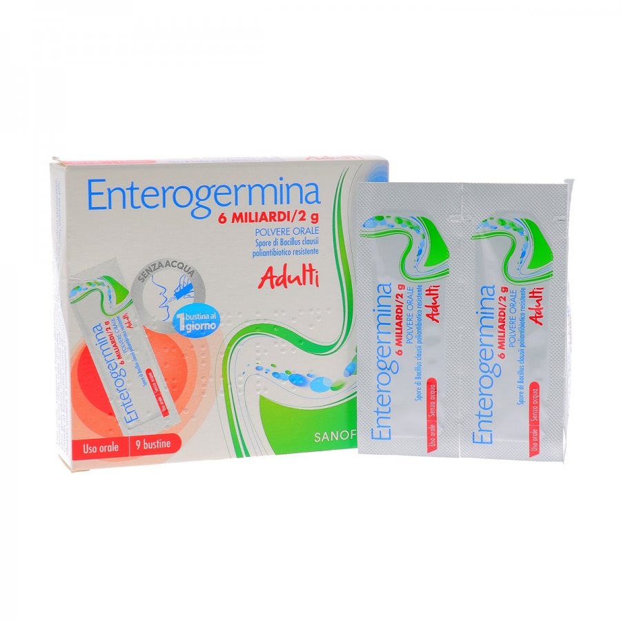 Enterogermina 6 Miliardi / 2 G Polvere Orale 9 Bustine - Integratore Probiotico per la Salute Intestinale