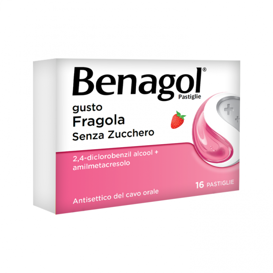 Benagol - 16 Pastiglie Gusto Fragola Senza Zucchero, Lenitivo per la Gola