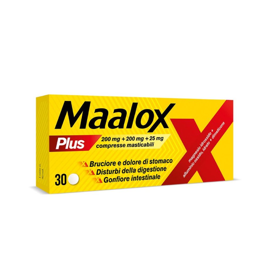 Maalox Plus 200 mg + 200 mg + 25 mg, 30 Compresse 