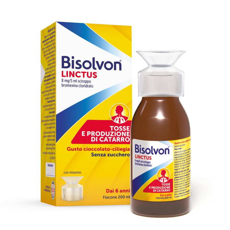 Bisolvon Linctus Sciroppo mucolitico per tosse grassa, 200 ml