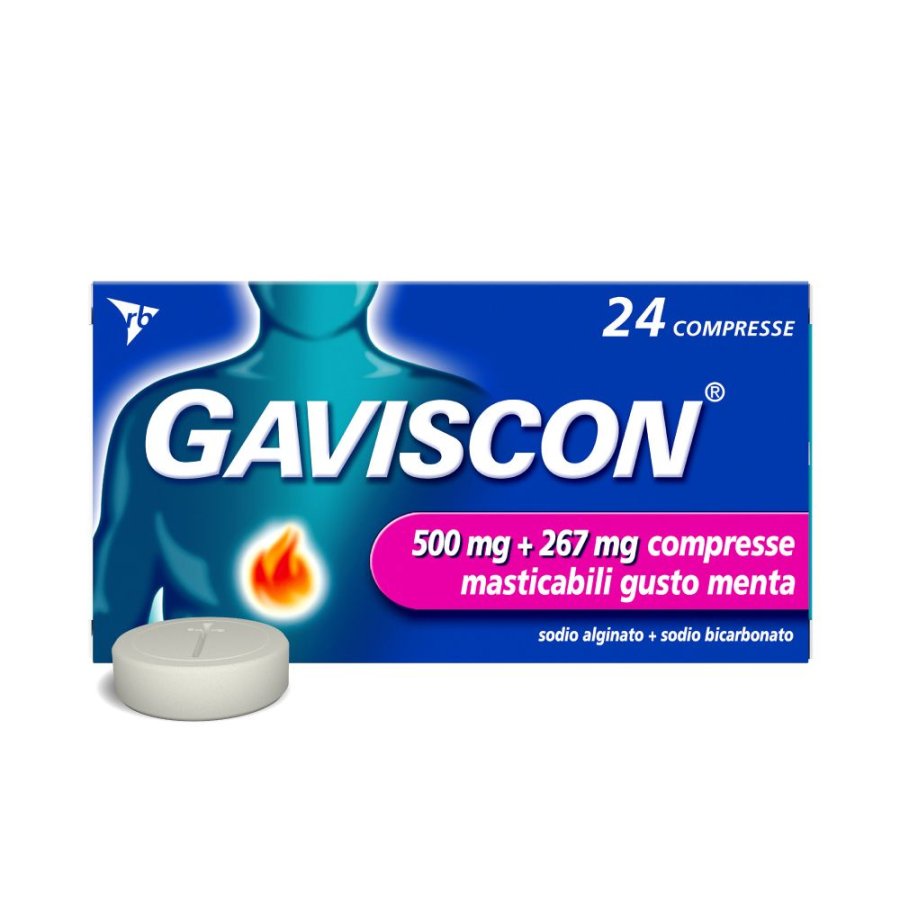 Gaviscon 24 Compresse Gusto Menta 500+267mg - Antiuclera Peptica e Malattia da Reflusso Gastroesofageo (GORD)