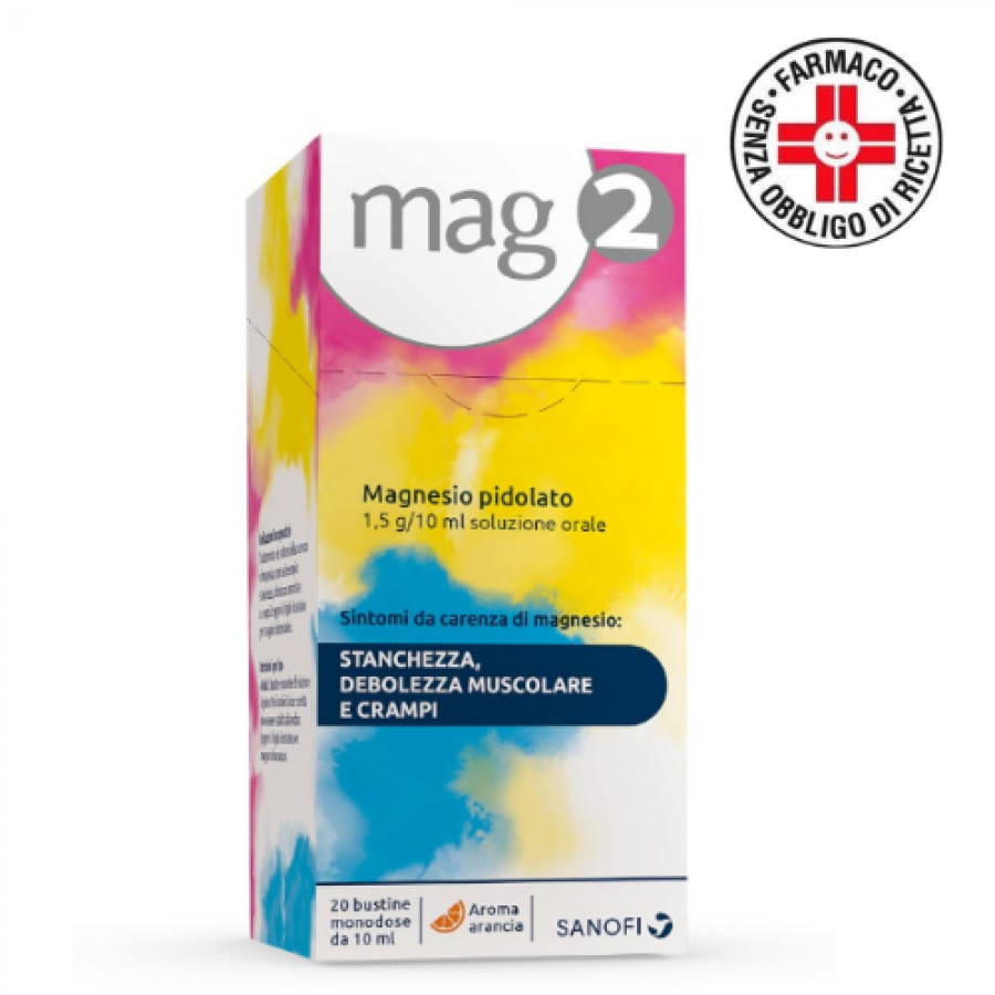 MAG 2 Soluzione Orale 20 Bustine 1,5g/10ml - MAG 2 Farmaco a Base di Magnesio Pidolato per Debolezza Muscolare e Crampi