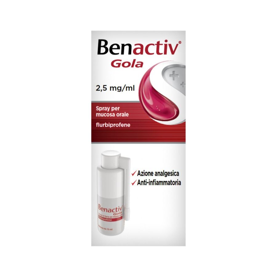 Benactiv Gola Spray 15ml - Collutorio in Spray per Gola Irritata e Infiammata
