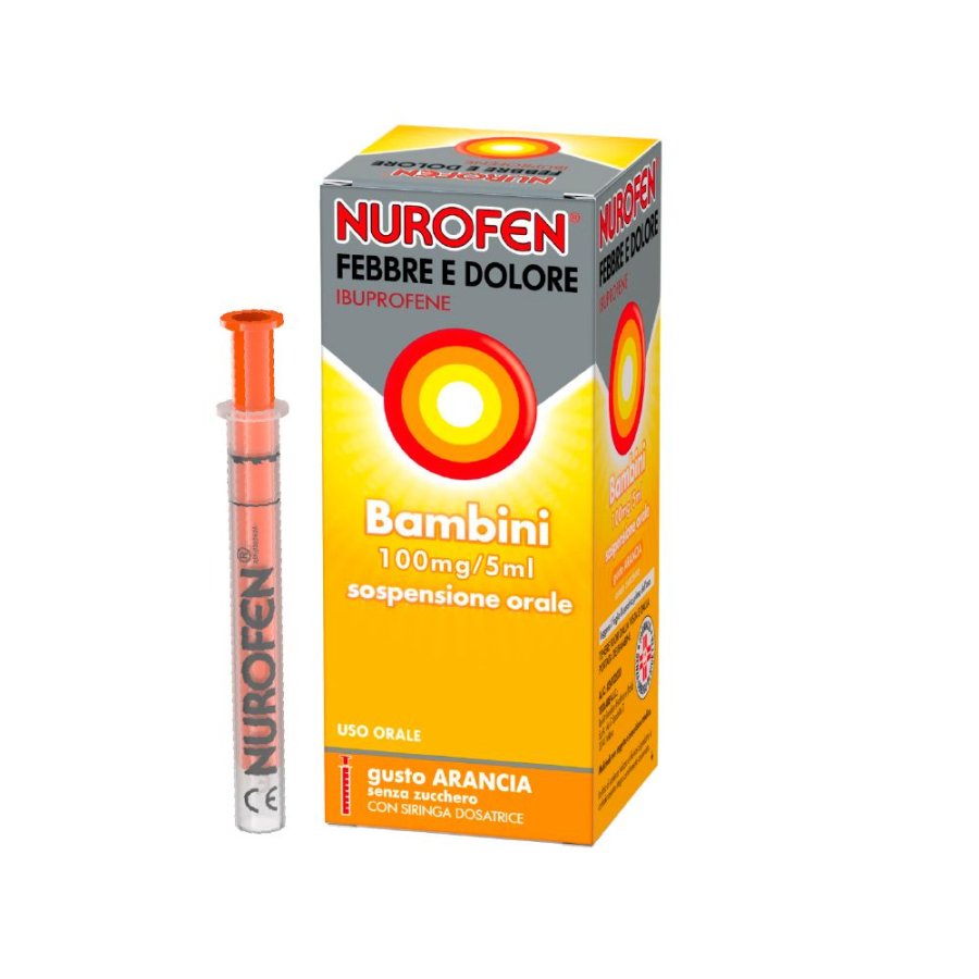 Nurofen Febbre e Dolore Bambini 100mg/5ml Sciroppo 150ml Gusto Arancia - Sollievo Rapido e Sicuro per i Piccoli