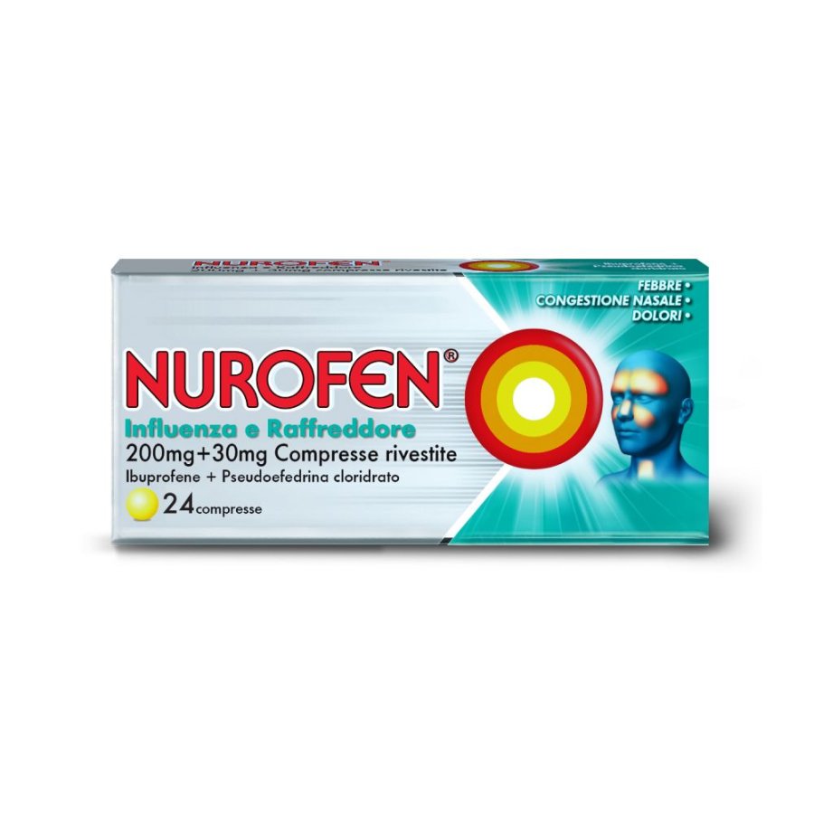 Nurofen Influenza e Raffreddore 200+30mg 24 Compresse Rivestite - Sollievo Rapido per i Sintomi dell'Influenza e del Raffreddore