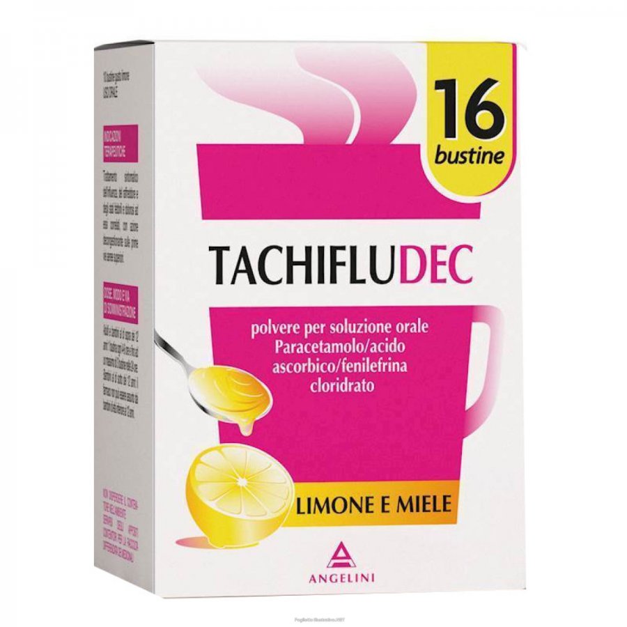 Tachifludec 16 Buste Gusto Limone e Miele - Soluzione Orale per il Raffreddore e l'Influenza