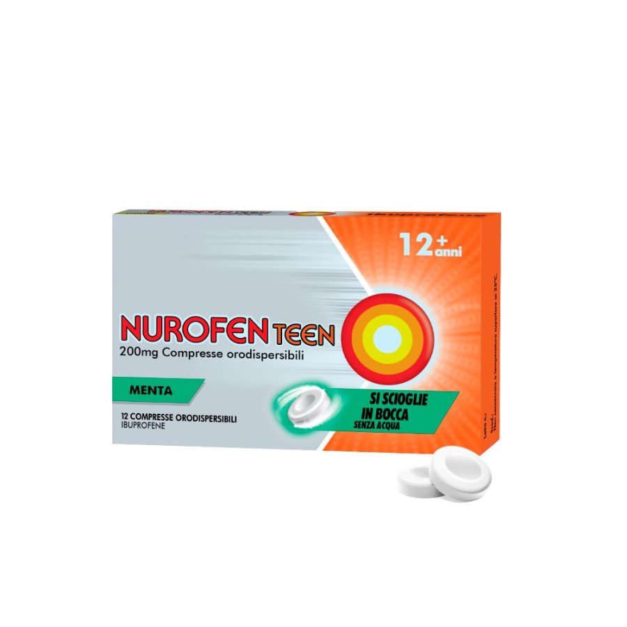Nurofenteen - 12 Compresse Orosolubili Menta 200mg - Farmaco per il Dolore e la Febbre, Confezione da 12 Compresse