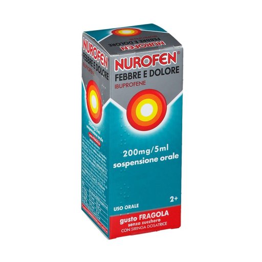 Nurofen Febbre e Dolore 200 mg/5 ml Sospensione Orale Fragola 100 ml – Sollievo Rapido per Bambini