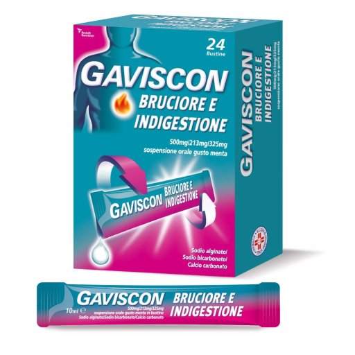 Gaviscon - Bruciore e Indigestione 24 Bustine da 10ml, Soluzione per il Benessere Gastrico