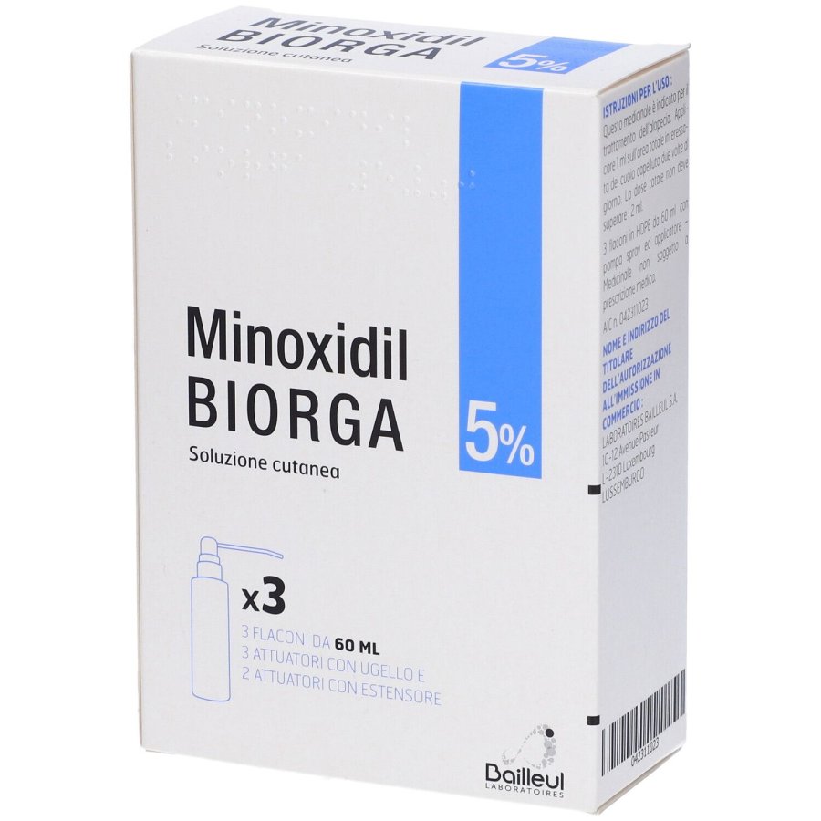 Minoxidil 5%, Soluzione Cutanea Trattamento Alopecia, 3 x 60ml
