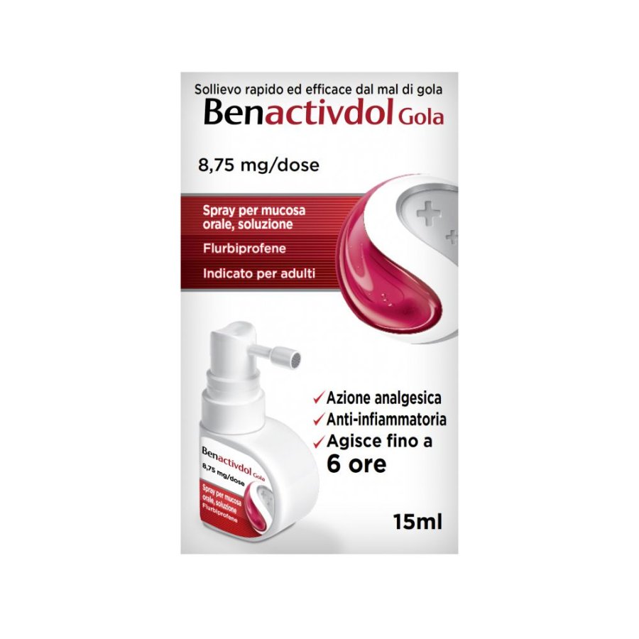Benactivdol Spray Per Mal Di Gola, Benactivdol, Preparazioni per il cavo faringeo, 15ml - Efficace contro il Mal Di Gola