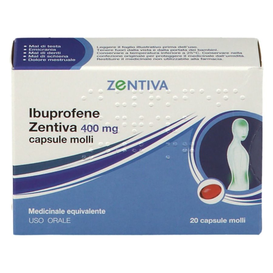 Ibuprofene Zentiva 400 mg 20 Capsule Molli – Antinfiammatorio Forte per Dolori e Febbre