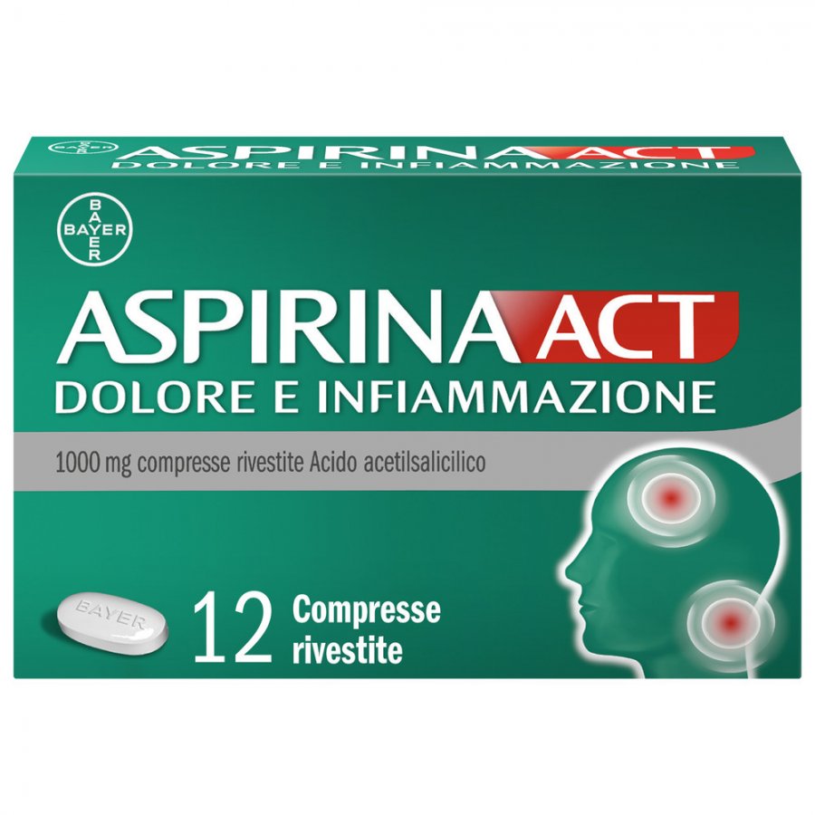 Aspirina Act Dolore e Infiammazione - Antidolorifico e Antinfiammatorio - 12 Compresse Rivestite