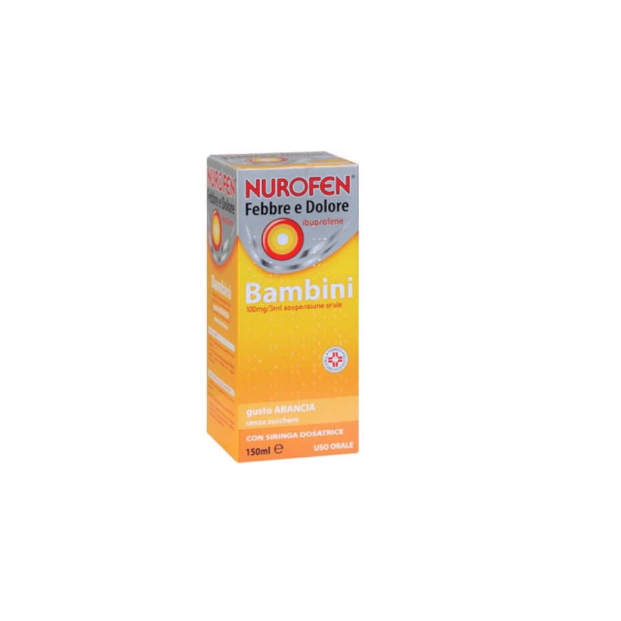 Nurofen Febbre e Dolore 100mg/5ml Sospensione Orale Gusto Arancia/Fragola Senza Zucchero, Ibuprofene 150ml - Antinfiammatorio e Antipiretico per Bambini