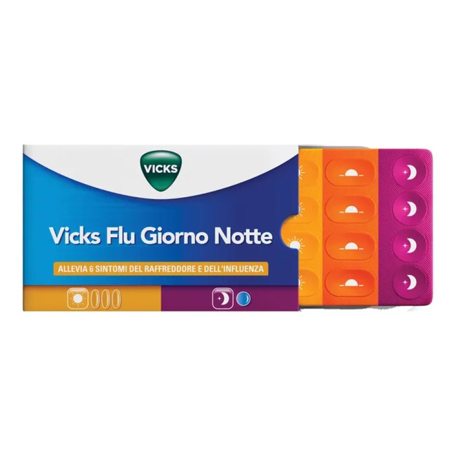 Vicks Flu Giorno Notte, 16 Compresse (12 Giorno + 4 Notte)