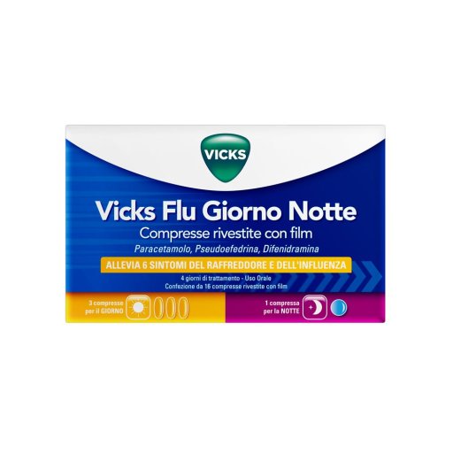 Vicks Flu Giorno Notte, 16 Compresse (12 Giorno + 4 Notte)