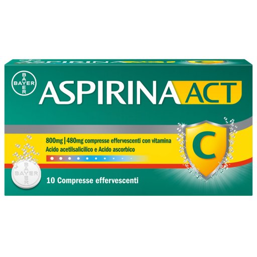 AspirinaACT C antinfiammatorio e antidolorifico per Febbre e  Influenza con Vitamina C 10 Compresse Effervescenti 