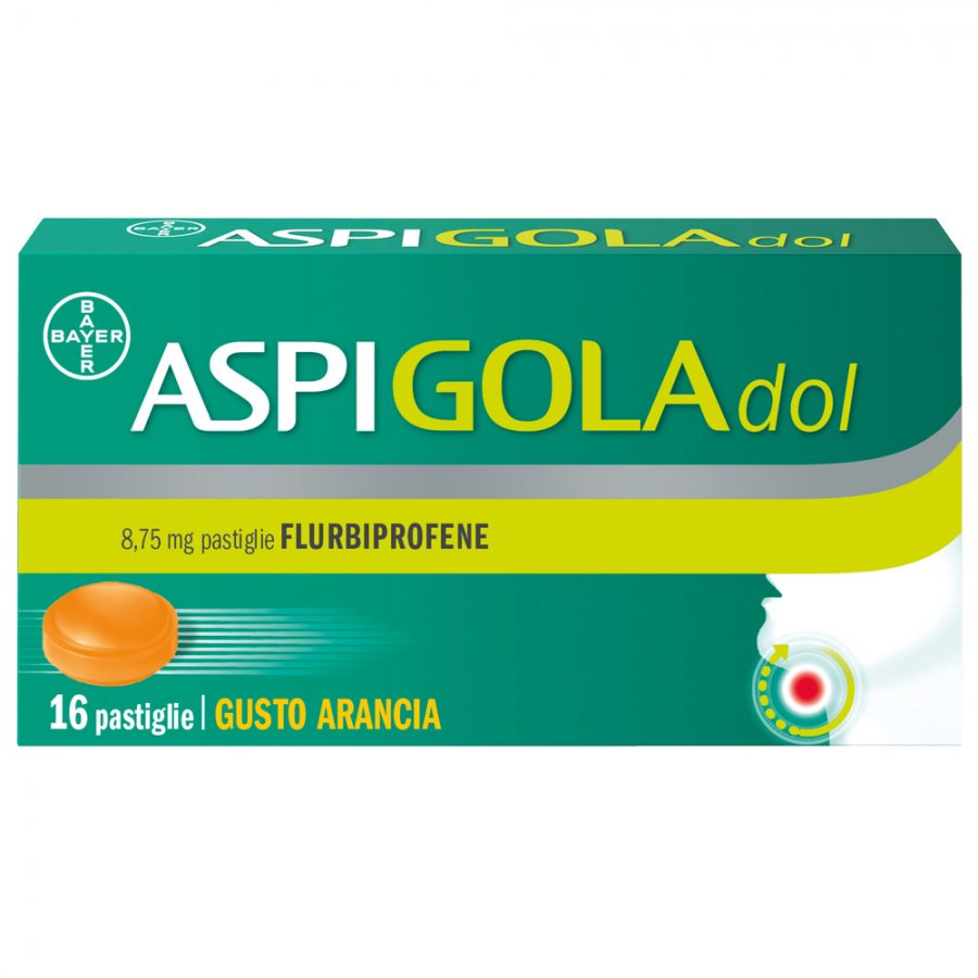 Aspi Gola Dol Caramelle Antinfiammatorio e Antidolorifico - 16 Pastiglie Senza Zucchero Arancia