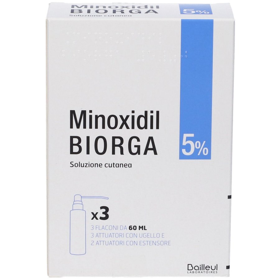 Minoxidil Biorga 5% Soluzione Cutanea, 3 × 60 ml Minoxidil Biorga 5% Soluzione Cutanea, 3 × 60 ml