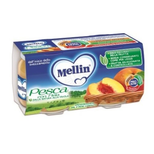 Mellin Omogeneizzato Pesca 2x100g - Alimento per Bambini, Senza Glutine