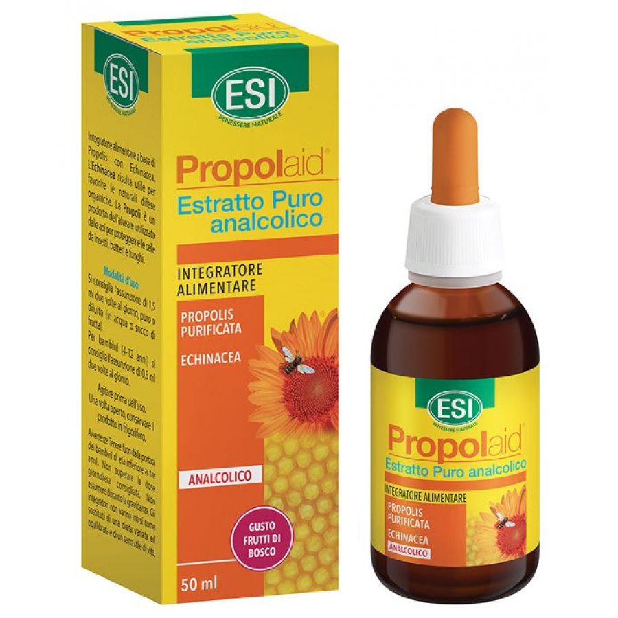 ESI Propolaid Estratto Puro Analcolico di Propoli e Echinacea, 50ml – Integratore per Gola e Naso, Difese Immunitarie, Gusto Frutti di Bosco