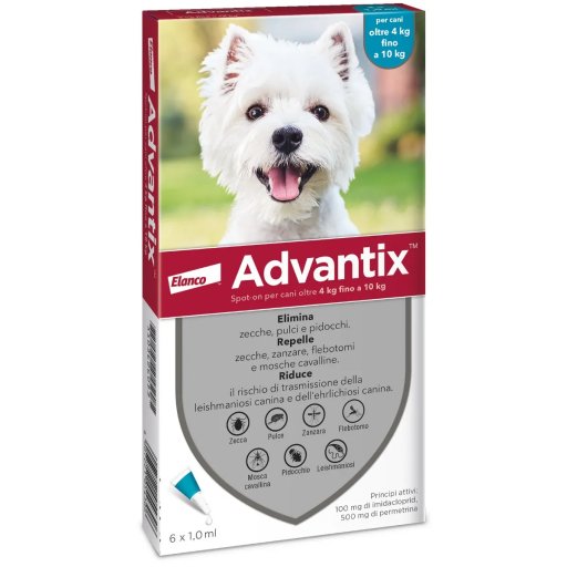 Advantix Spot On per Cani da 4-10Kg - 6 Pipette - Protezione Antiparassitaria Efficace
