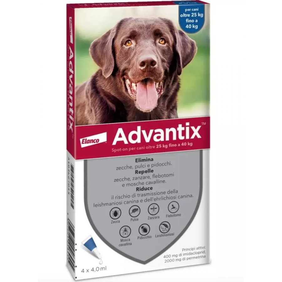 Advantix Spot On per Cani da 25 Kg -  4 Pipette da 4 ml, Protezione Antiparassitaria Efficace