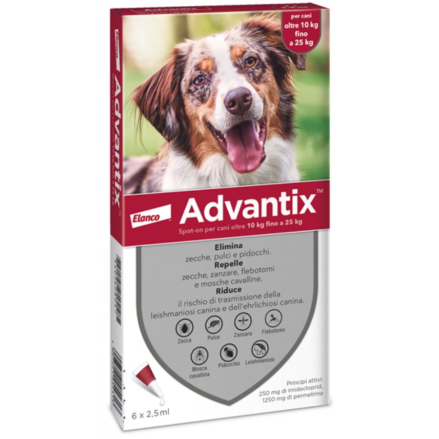 Advantix Spot On Soluzione Antiparassitaria per Cani da 10 a 25 Kg 6 Pipette da 2,5 ml 