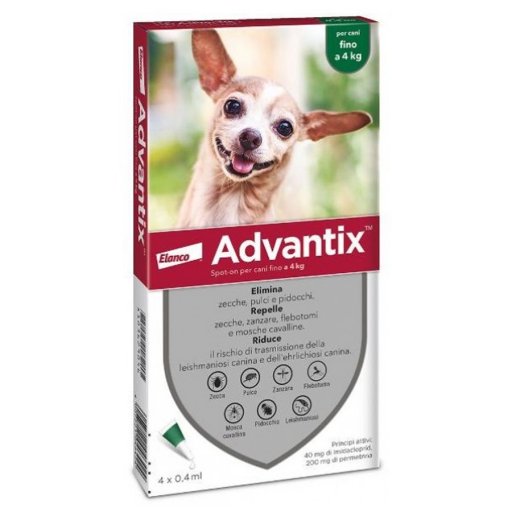 Advantix Spot On Per Cani Fino A 4Kg Soluzione 4 Pipette da 0,4ml