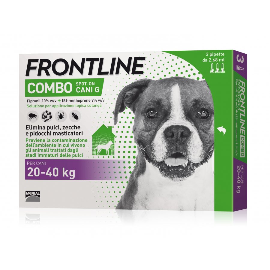 Frontline Combo Spot-On Cani 3 Pipette da 2,68ml 20-40Kg - Protezione Antiparassitaria per Cani di Taglia Media