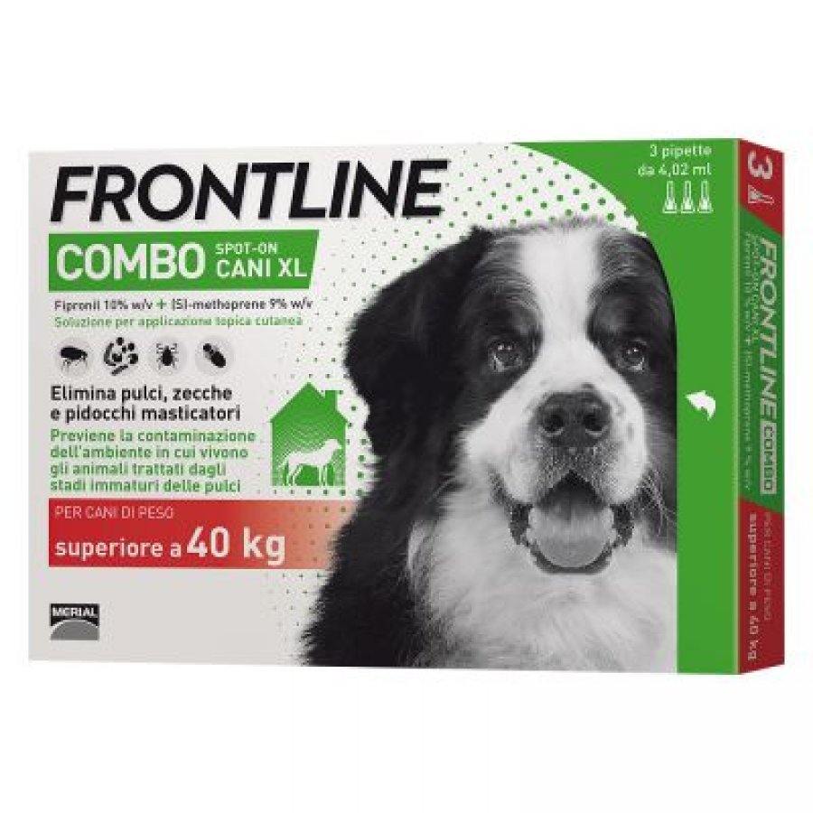 Frontline Combo Spot-On per Cani - 3 Pipette da 4,02ml, Protezione Potente per Cani di Taglia Gigante >40kg contro Zecche, Pulci e Zanzare