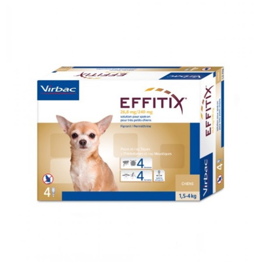 Effitix Spot-On Soluzione 4 Pipette 0.44ml 26,8mg+240mg Cani Da 1,5 a 4kg