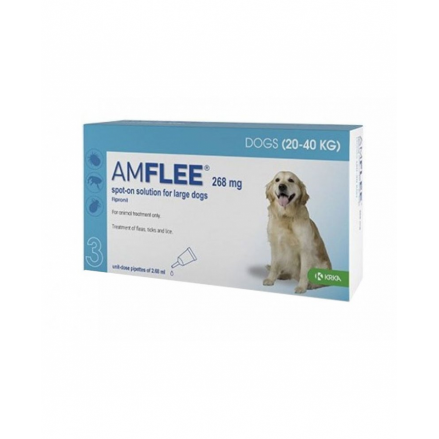 Amflee Spot-On Soluzione per Cani 3 Pipette da 2,68ml - Antiparassitario per Cani 20-40kg