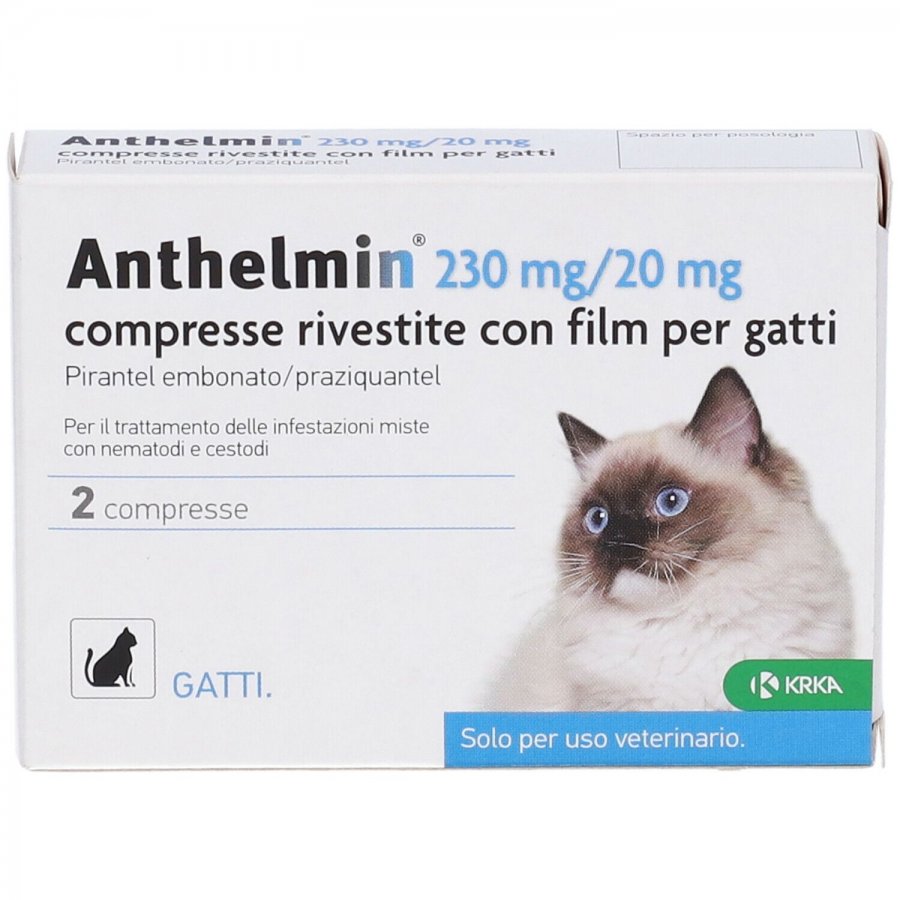 Anthelmin 230mg/20mg - 2 Compresse Rivestite per Gatti, Trattamento Infestazioni Miste