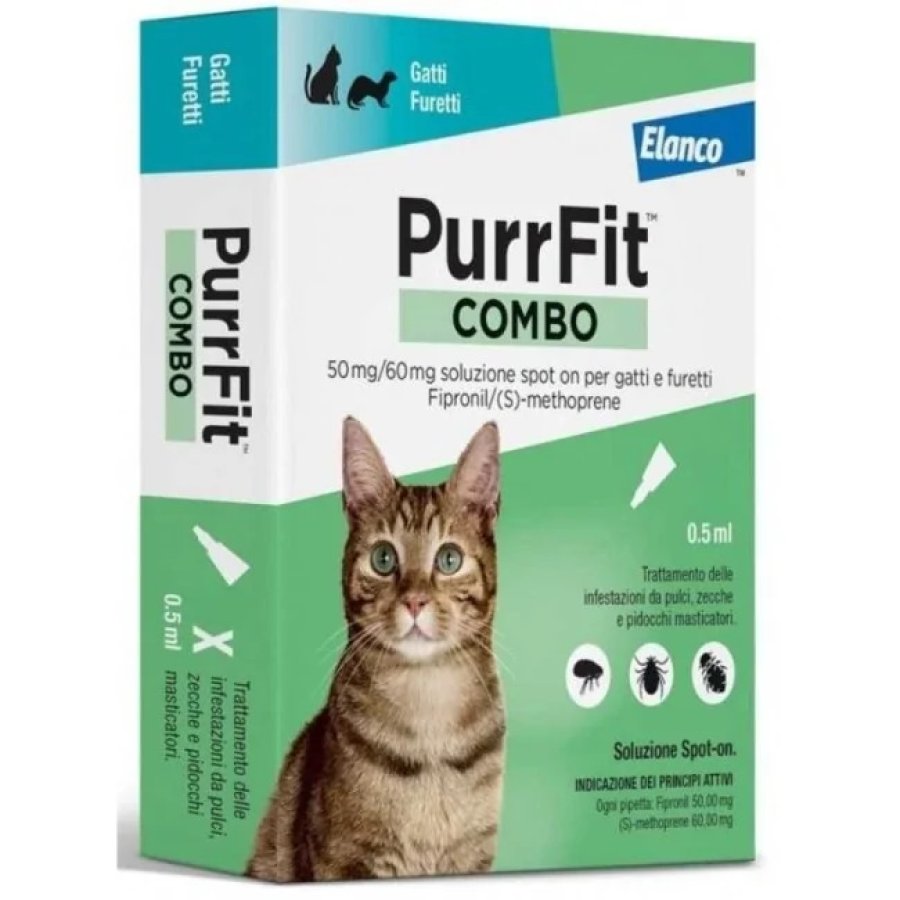Purr Fit Combo&nbsp;Antiparassitario Spot On per Gatti e Furetti, 3 Pipette da 0,5 ml