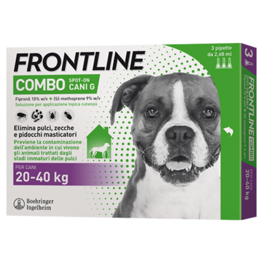 Frontline Combo Spot-On Cani - 3 Pipette da 2,68ml, Protezione Completa per Cani 20-40kg contro Zecche, Pulci e Zanzare
