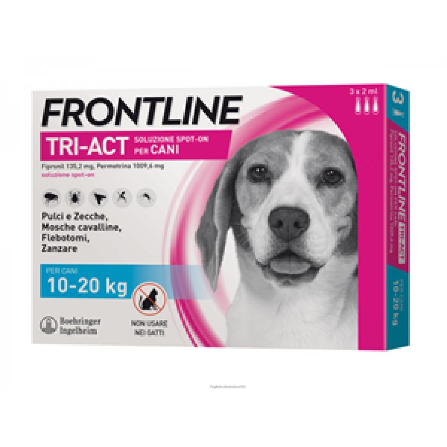 Frontline Tri-Act Antiparassitario per Cani 3 Pipette da 2ml 10-20Kg - Protezione Totale dai Parassiti