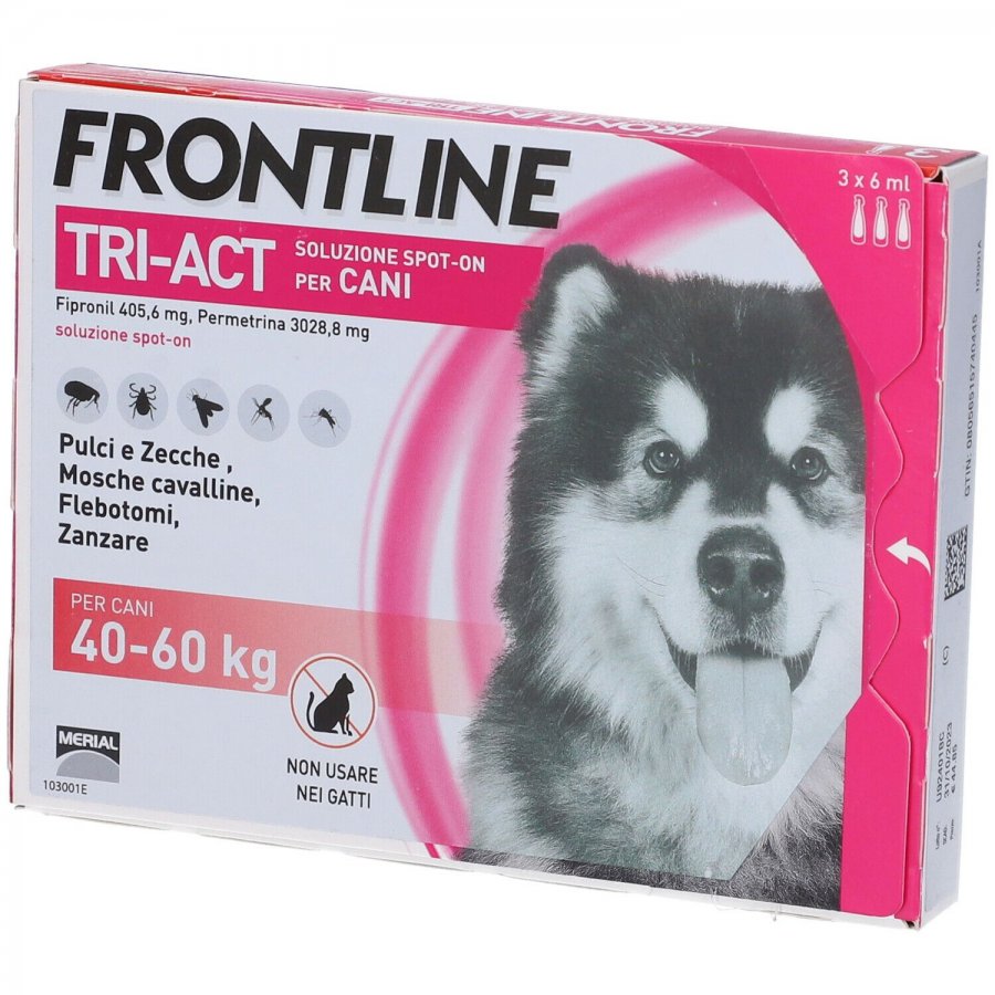 Frontline Tri-Act Antiparassitario per Cani 3 Pipette 6ml 40-60Kg - Protezione Totale contro Zecche, Pulci e Parassiti
