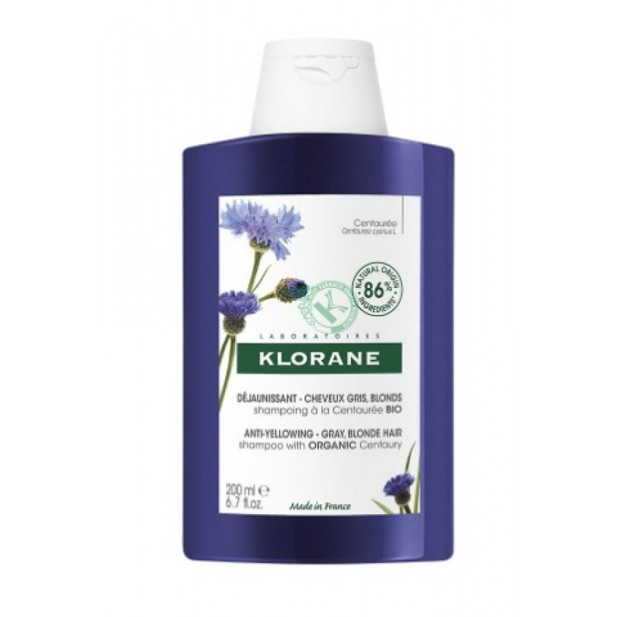 Klorane - Shampoo alla Centaurea BIO 200ml per Capelli Sbiancati o Grigi