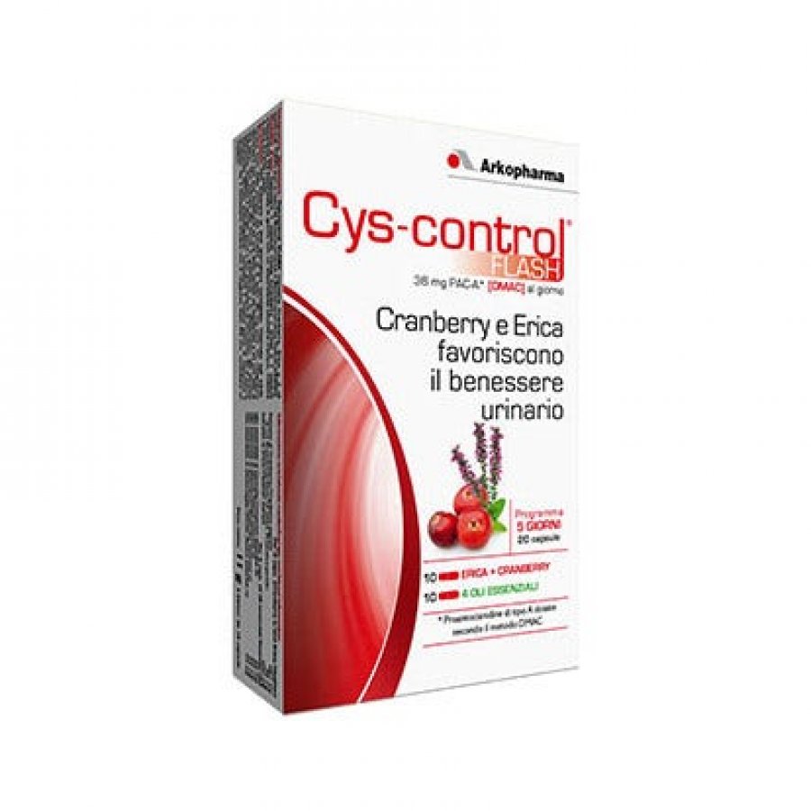 Arkopharma Cys Control Flash 20 Capsule - Integratore con Cranberry, Erica e Oli Essenziali 100% Puri e Naturali