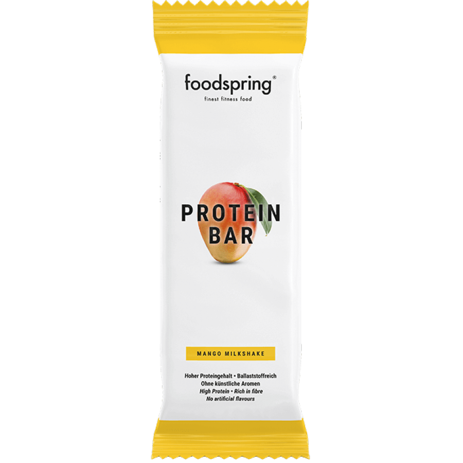 Foodspring Protein Bar 60g Gusto Milkshake al Mango - Gusta la Dolcezza e l'Energia del Mango in Ogni Morso