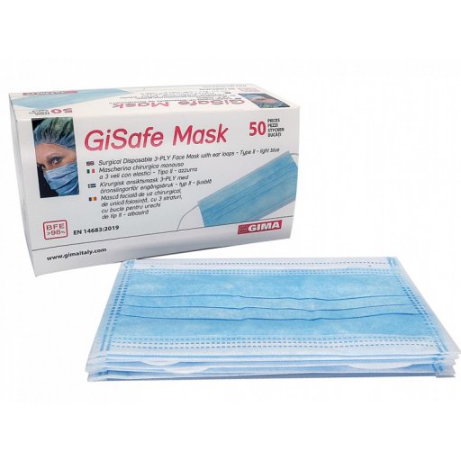 Mascherina chirurgica filtrante 98% 3 veli tipo IIR con elastici- azzurra 50 pezzi 