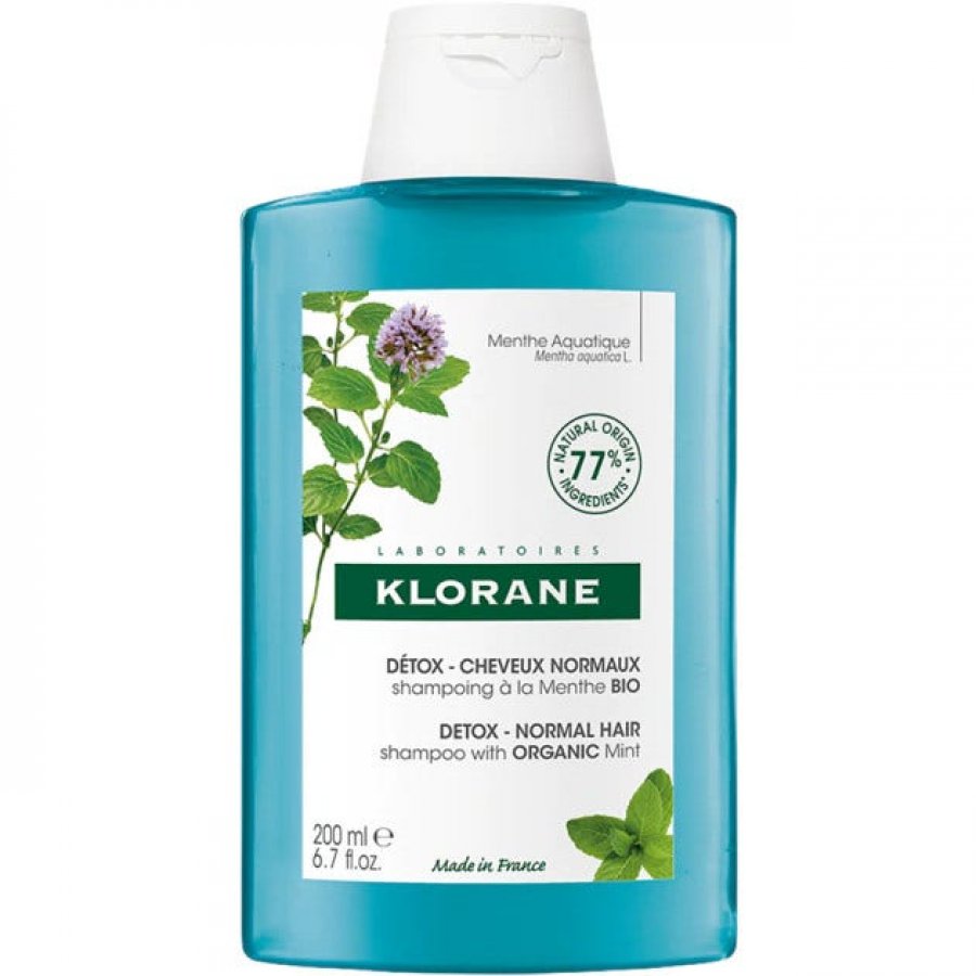 Klorane - Shampoo Detox Menta Acquatica Bio 200ml per una Pulizia Profonda