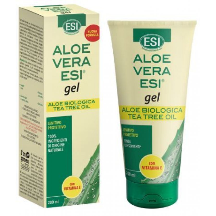 ESI Aloe Vera Gel Lenitivo con Vitamina E e Tea Tree Oil - 200ml, Idratante e Protettivo per Pelli Secche e Irritate