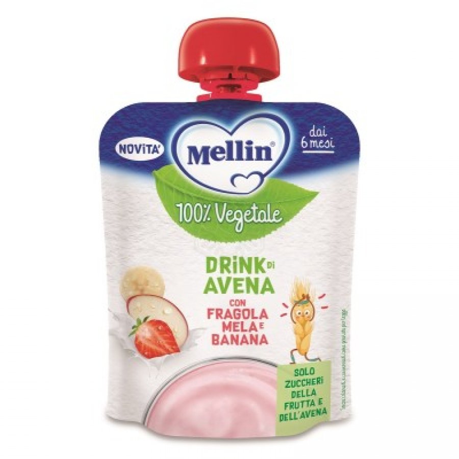 Mellin Drink 100% Vegetale di Avena con Fragola per Bambini 6 Mesi+ 90g - Bevanda per l'Infanzia