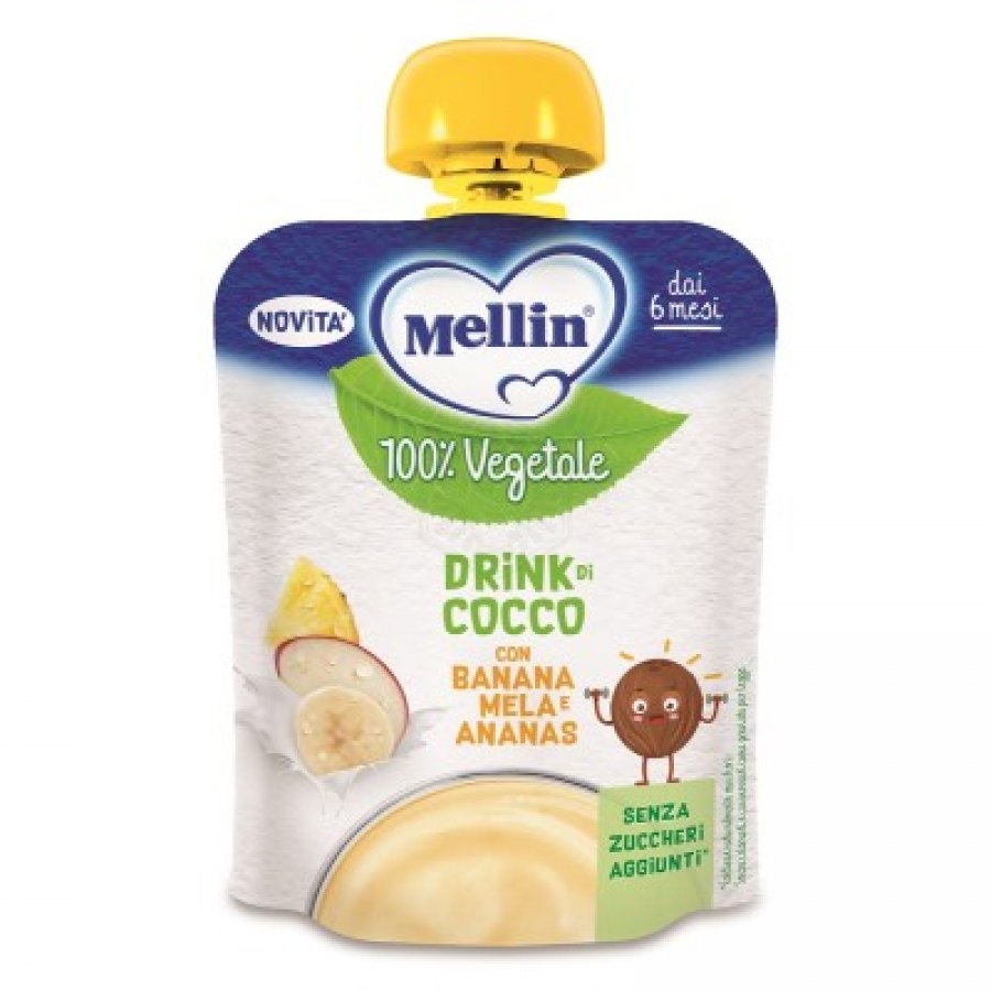 Mellin Drink di Cocco con Banana Mela e Ananas 90g - Bevanda per Bambini 12 Mesi+